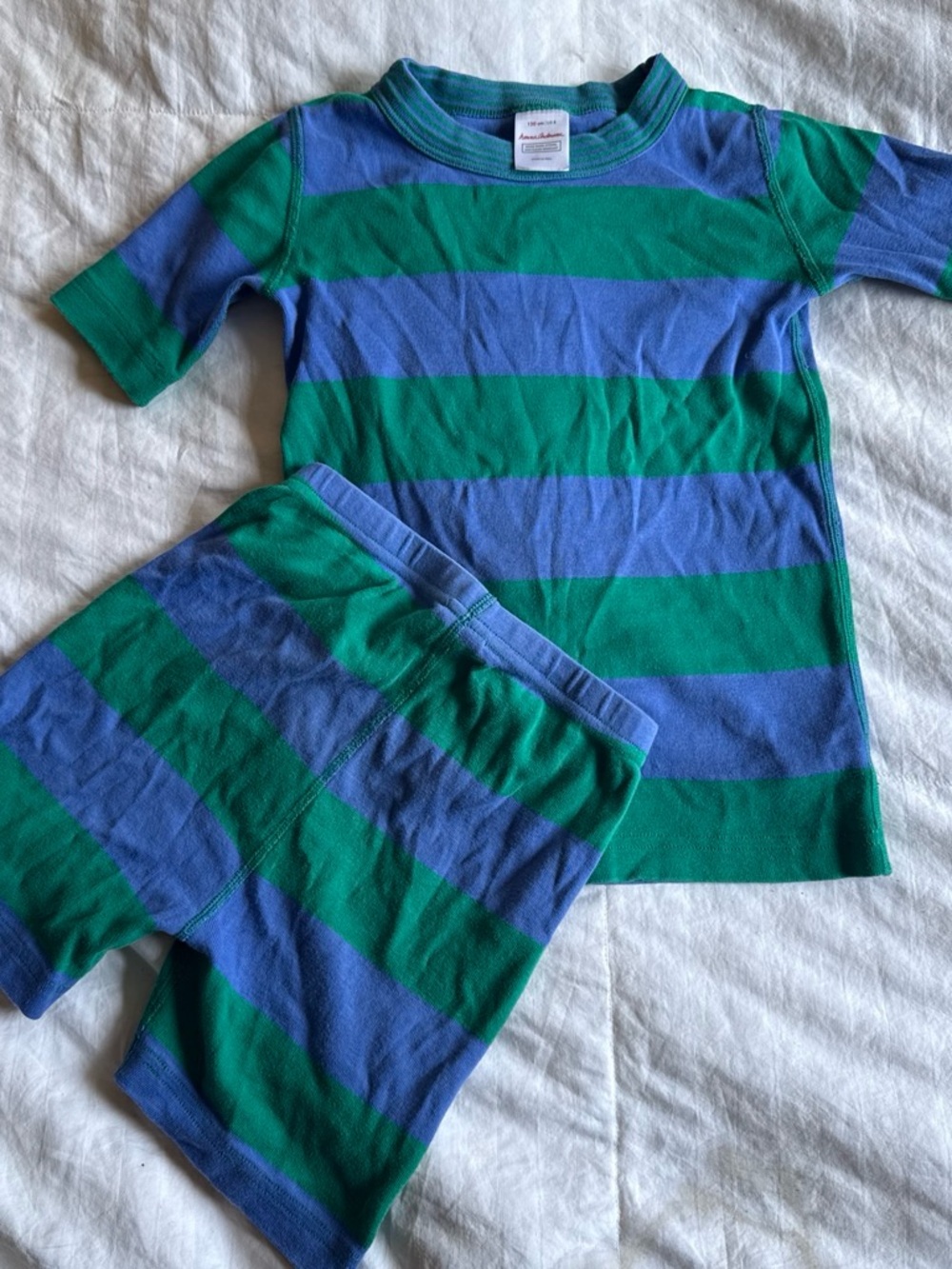 Hanna Andersson Green & Blue Striped Short Sleeve Pajama Set